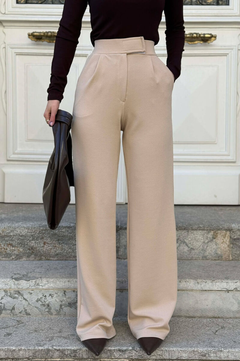 ONE COLOR SIMPLE WOMAN TROUSERS BEIGE/BEZHE - 3