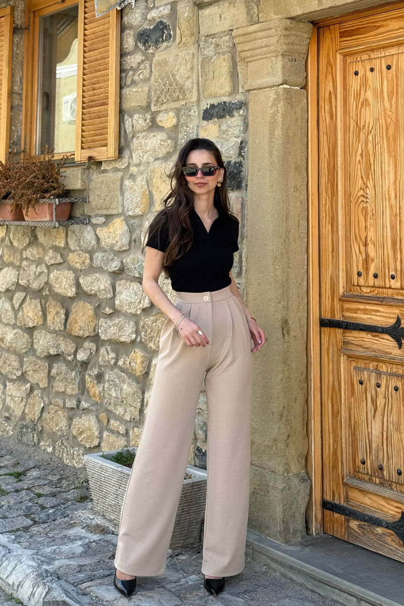 ONE COLOR SIMPLE WOMAN TROUSERS BEIGE/BEZHE - 1