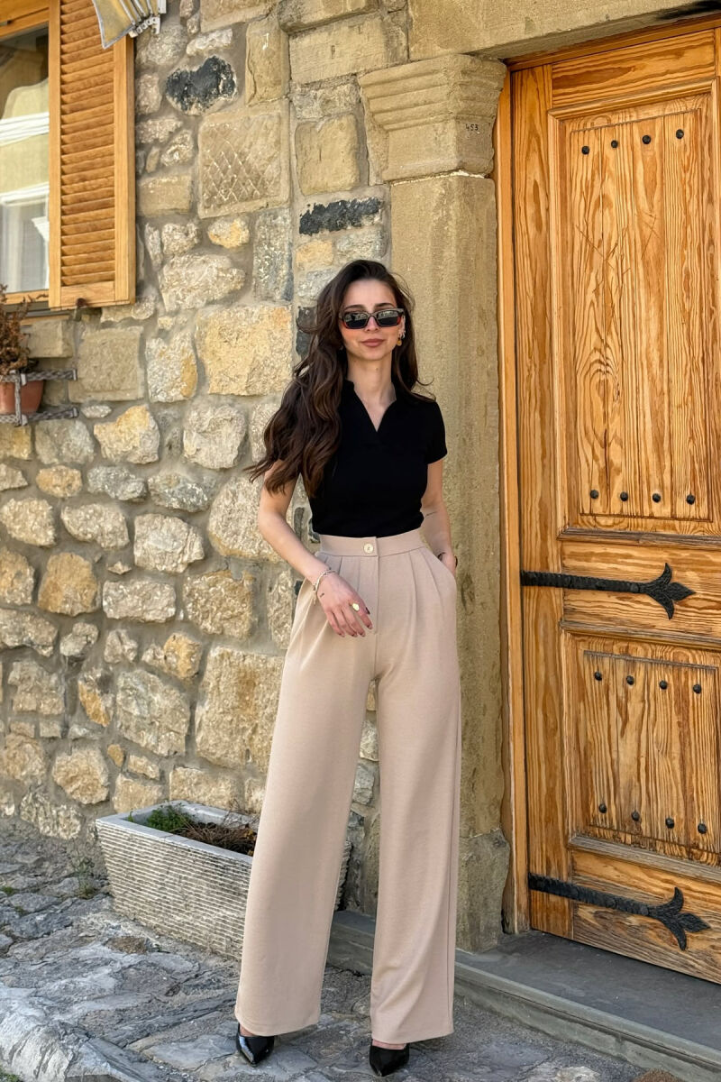 ONE COLOR SIMPLE WOMAN TROUSERS BEIGE/BEZHE - 4