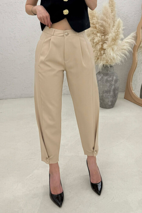 ONE COLOR SIMPLE WOMAN TROUSERS BEIGE/BEZHE - 3