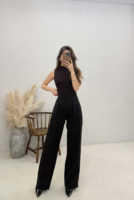 ONE COLOR SIMPLE WOMAN TROUSERS BLACK/ E ZEZE - 1