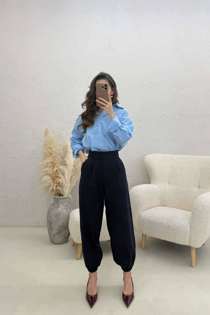 ONE COLOR SIMPLE WOMAN TROUSERS BLUE/BLU - 1