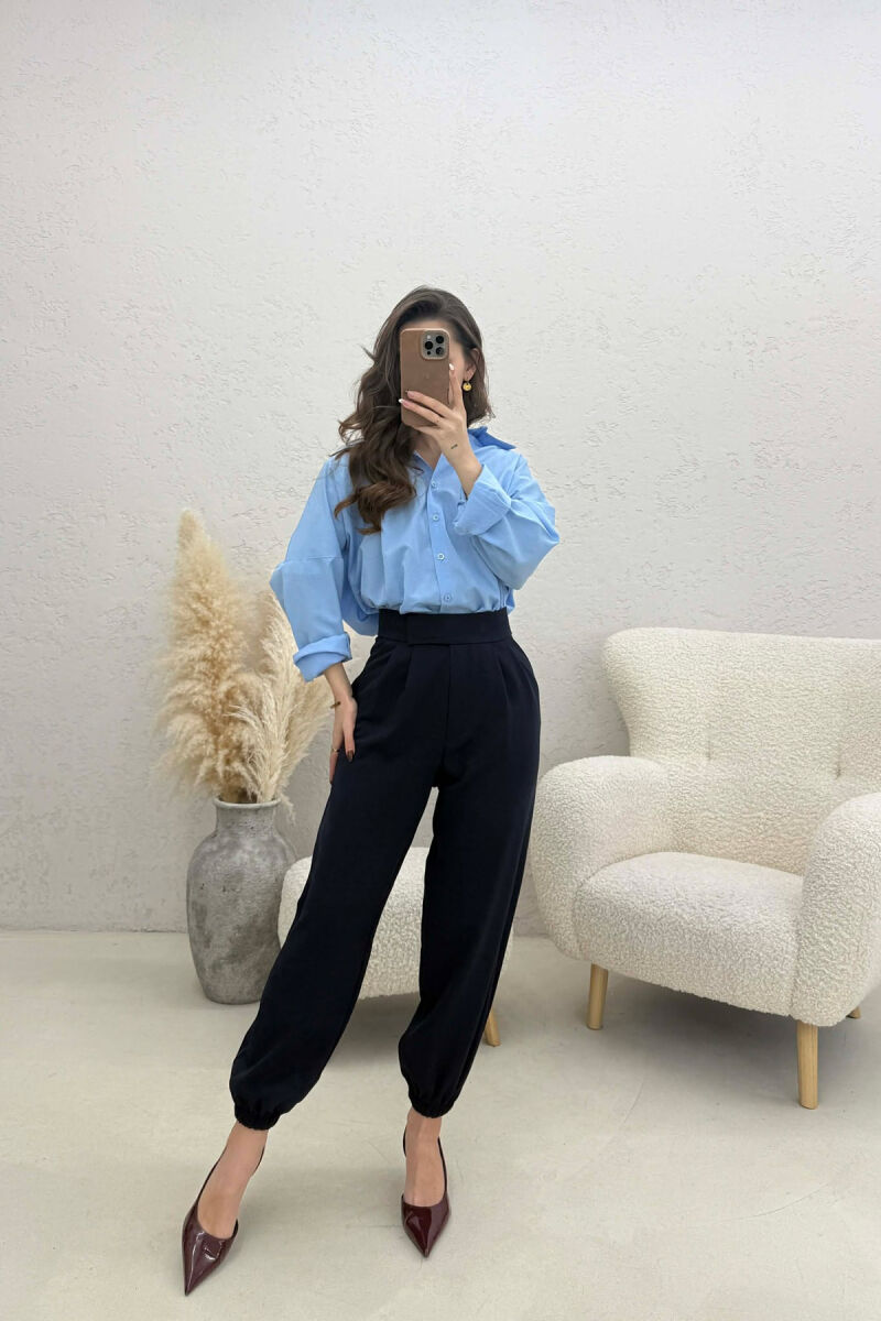 ONE COLOR SIMPLE WOMAN TROUSERS BLUE/BLU - 4