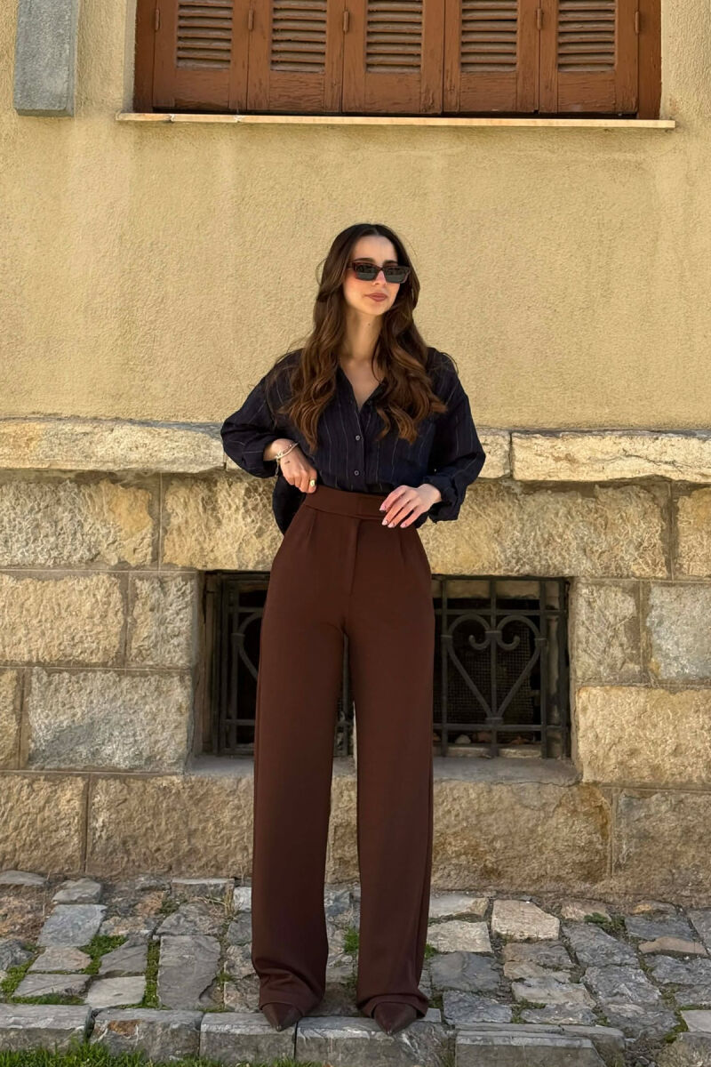 ONE COLOR SIMPLE WOMAN TROUSERS BROWN/KAFE - 1