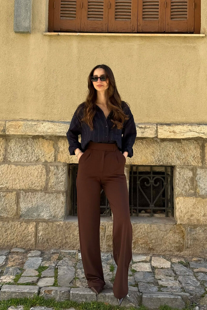 ONE COLOR SIMPLE WOMAN TROUSERS BROWN/KAFE - 3
