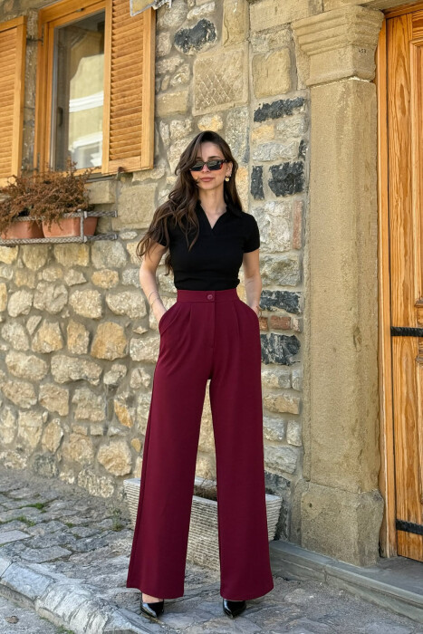 ONE COLOR SIMPLE WOMAN TROUSERS BURGUNDY/VISHNJE - KLAUDIO FASHION