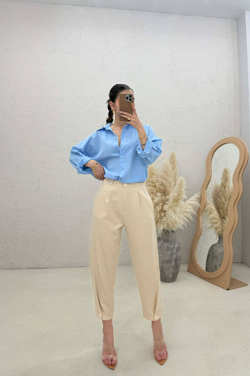 ONE COLOR SIMPLE WOMAN TROUSERS CREAM/KREM - 1