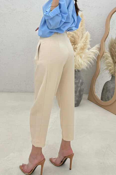 ONE COLOR SIMPLE WOMAN TROUSERS CREAM/KREM - 2