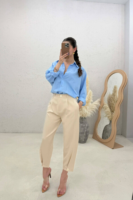 ONE COLOR SIMPLE WOMAN TROUSERS CREAM/KREM - 3