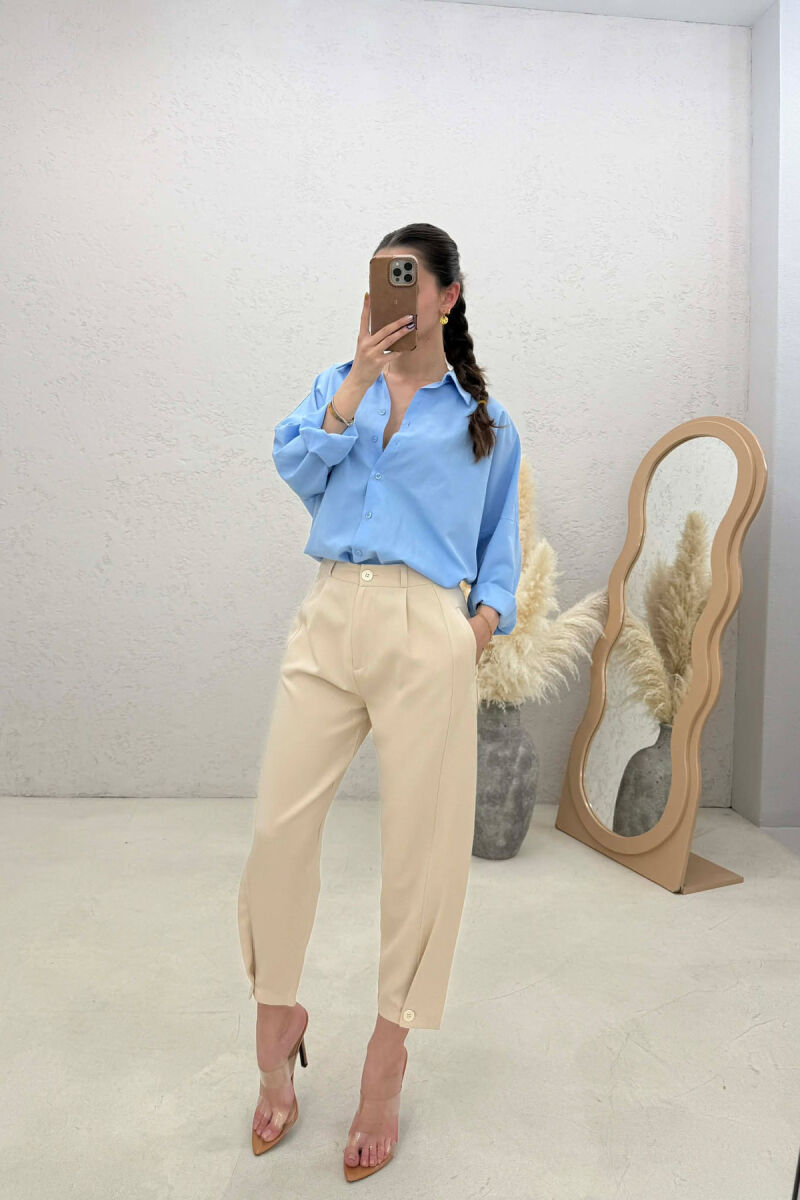 ONE COLOR SIMPLE WOMAN TROUSERS CREAM/KREM - 3