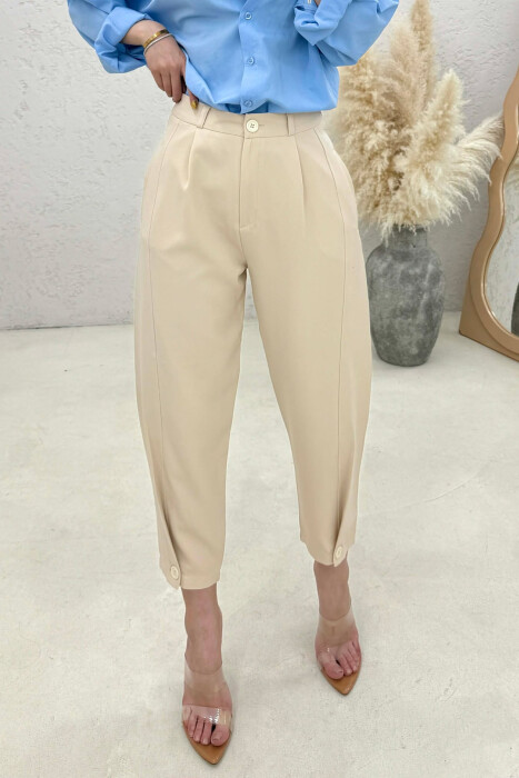 ONE COLOR SIMPLE WOMAN TROUSERS CREAM/KREM - 4