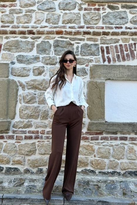 ONE COLOR SIMPLE WOMAN TROUSERS DARK BROWN/KAE 
