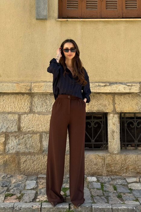 ONE COLOR SIMPLE WOMAN TROUSERS DARK BROWN/KAE 