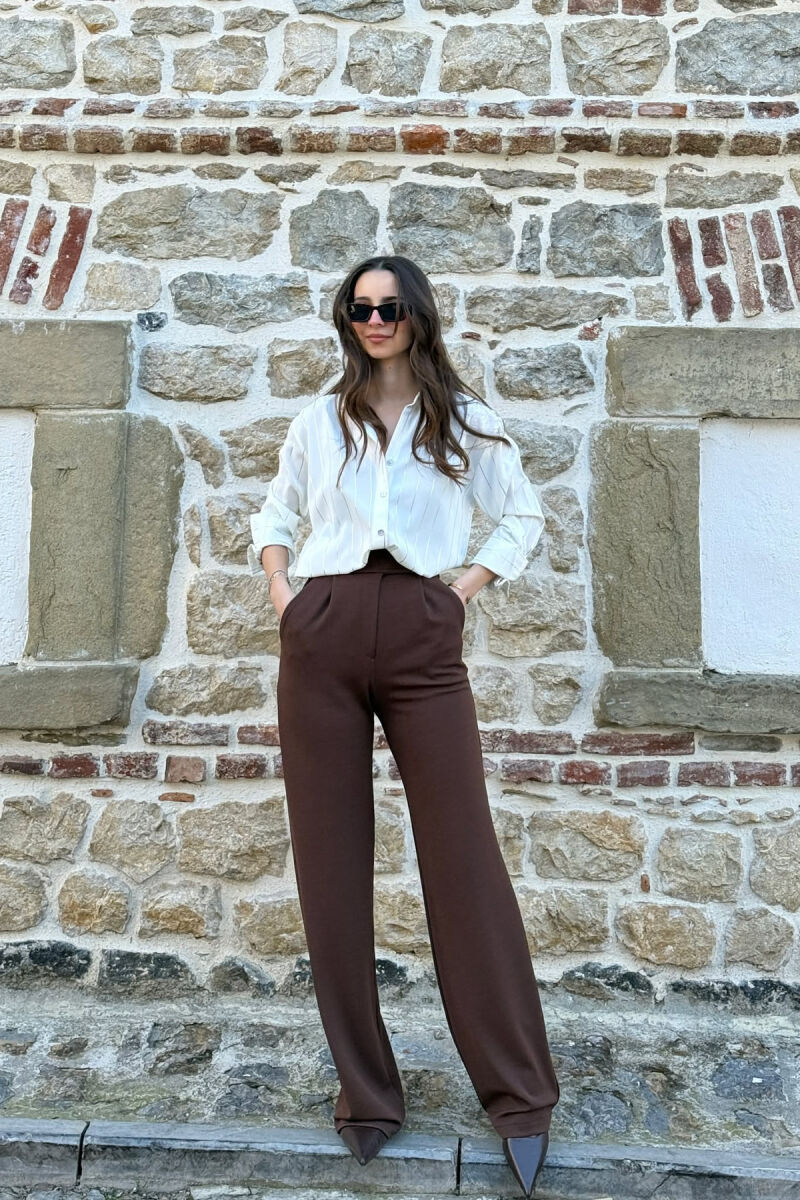 ONE COLOR SIMPLE WOMAN TROUSERS DARK BROWN/KAE - 2