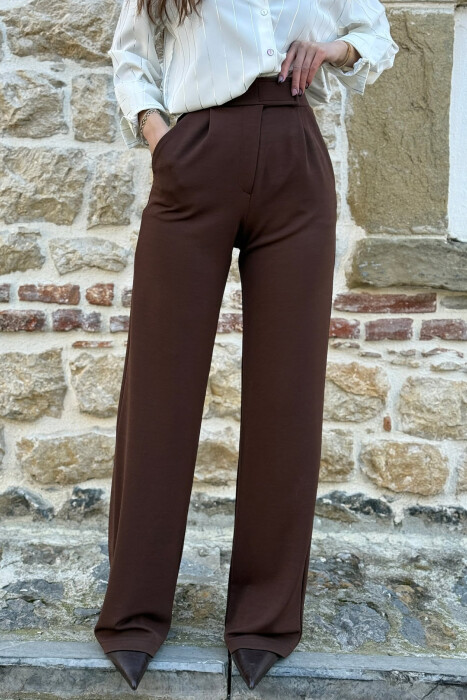 ONE COLOR SIMPLE WOMAN TROUSERS DARK BROWN/KAE - 4