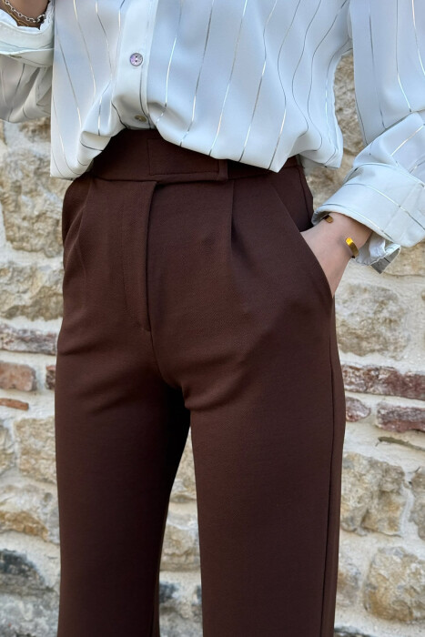 ONE COLOR SIMPLE WOMAN TROUSERS DARK BROWN/KAE - 5