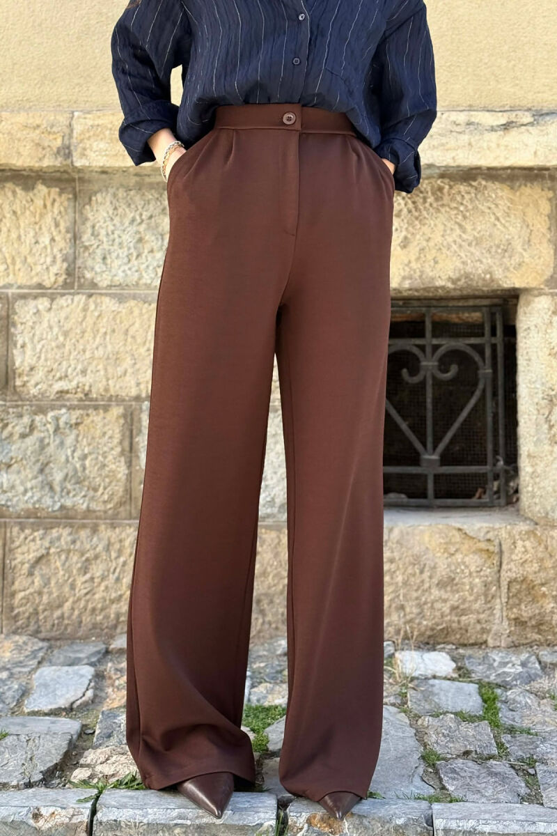 ONE COLOR SIMPLE WOMAN TROUSERS DARK BROWN/KAE - 3