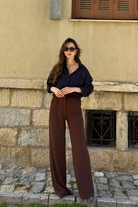 ONE COLOR SIMPLE WOMAN TROUSERS DARK BROWN/KAE - 5