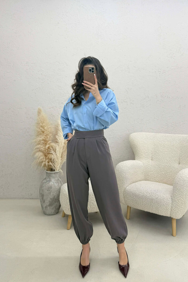 ONE COLOR SIMPLE WOMAN TROUSERS DARK GREY/GEE - 1