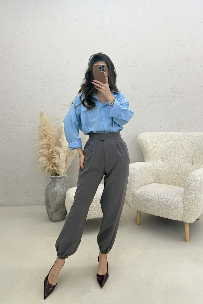 ONE COLOR SIMPLE WOMAN TROUSERS DARK GREY/GEE - 2