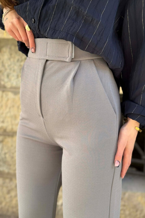ONE COLOR SIMPLE WOMAN TROUSERS GREY/GRI - 3