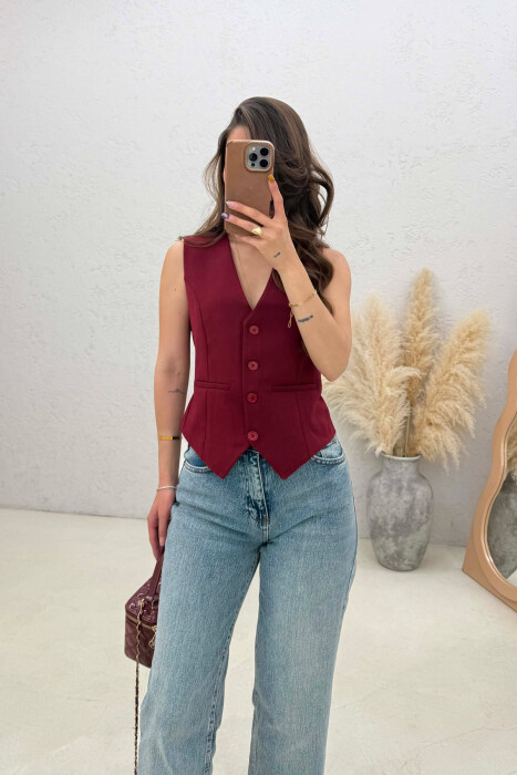 ONE COLOR SIMPLE WOMAN VEST BURGUNDY/VISHNJE - KLAUDIO FASHION