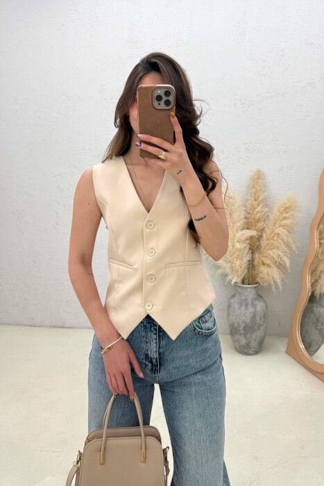 ONE COLOR SIMPLE WOMAN VEST CREAM/KREM - KLAUDIO FASHION