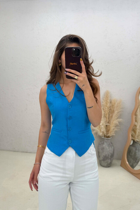 ONE COLOR SIMPLE WOMAN VEST LIGHTBLUE/BZ - KLAUDIO FASHION