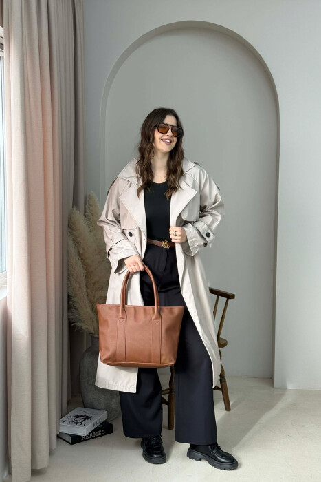 ONE COLOR SIMPLE WOMEN BAG BROWN/KAFE - 4