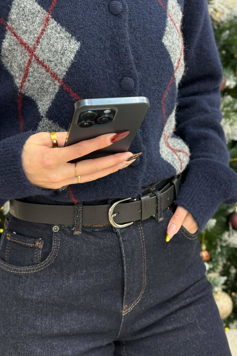 ONE COLOR SIMPLE WOMEN BELT BLACK+SILVER/ZEZE+ARGJEND - 1