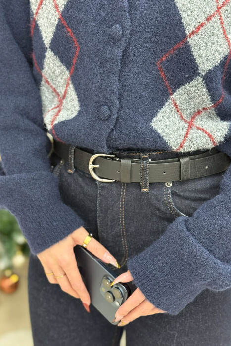 ONE COLOR SIMPLE WOMEN BELT BLACK+SILVER/ZEZE+ARGJEND - 2