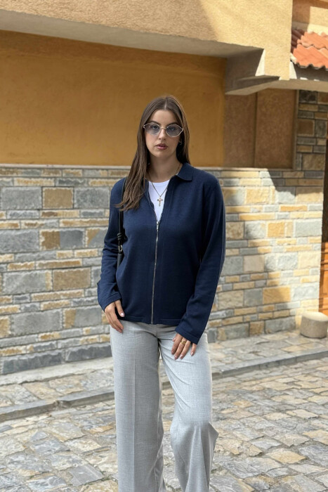 ONE COLOR SIMPLE WOMEN CARDIGAN BLUE/BLU - KLAUDIO FASHION