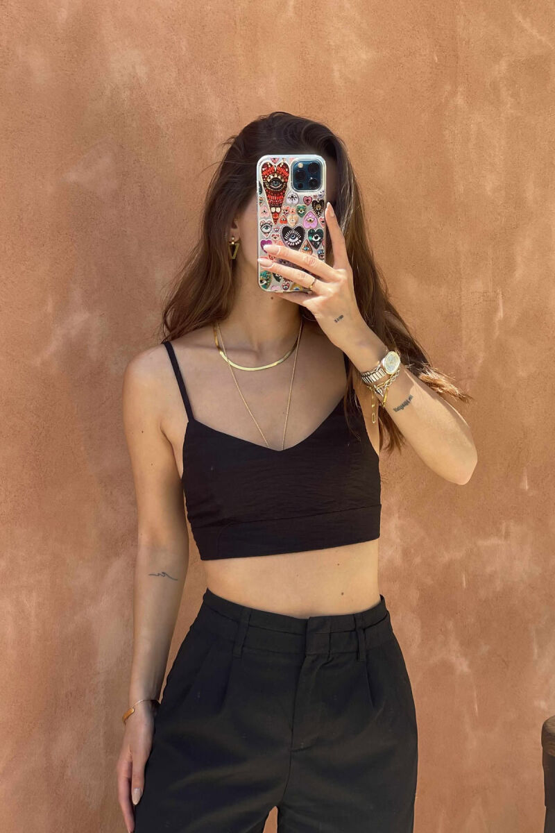ONE COLOR SIMPLE WOMEN CROP TOP BLACK/ E ZEZE - 1