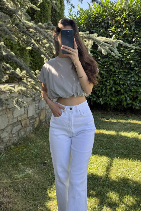 CROP NJË NGJYRËSH I THJESHTË PËR FEMRA NË NGJYRËN GRI - KLAUDIO FASHION