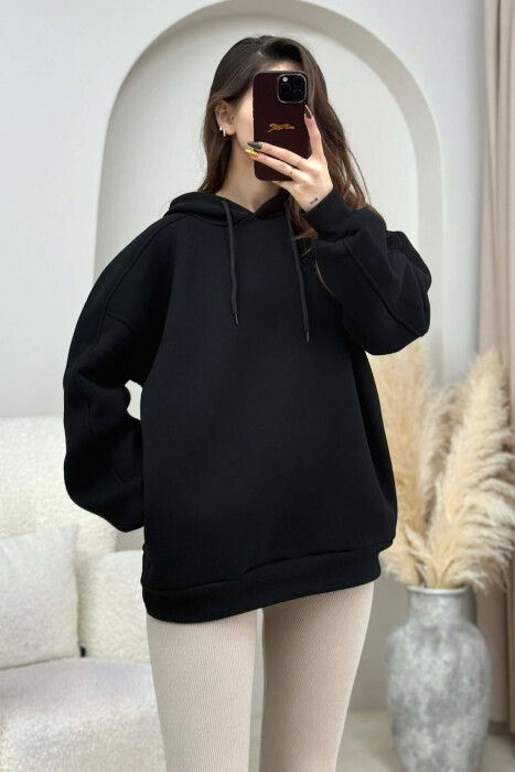 ONE COLOR SIMPLE WOMEN HOODIE BLACK/ E ZEZE - KLAUDIO FASHION