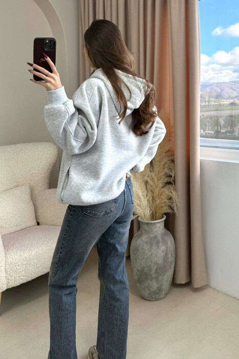 ONE COLOR SIMPLE WOMEN HOODIE GREY/GRI - 2