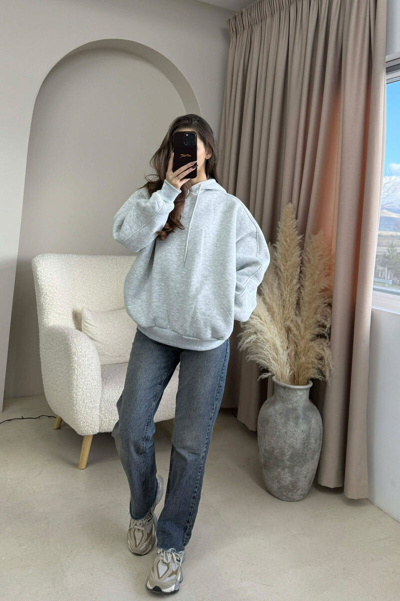 ONE COLOR SIMPLE WOMEN HOODIE GREY/GRI - 3
