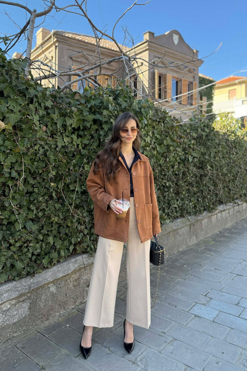 ONE COLOR SIMPLE WOMEN JACKET BROWN/KAFE - 2