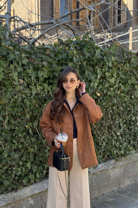 ONE COLOR SIMPLE WOMEN JACKET BROWN/KAFE - 1