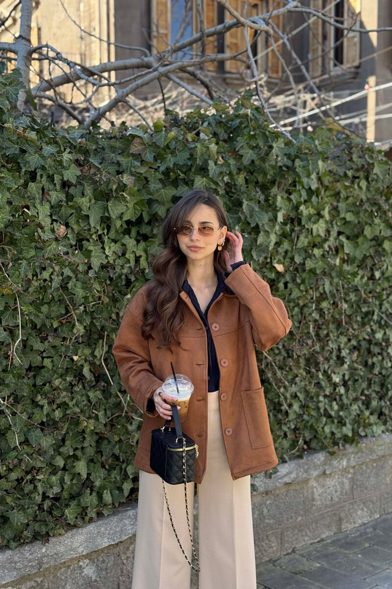 ONE COLOR SIMPLE WOMEN JACKET BROWN/KAFE - 1