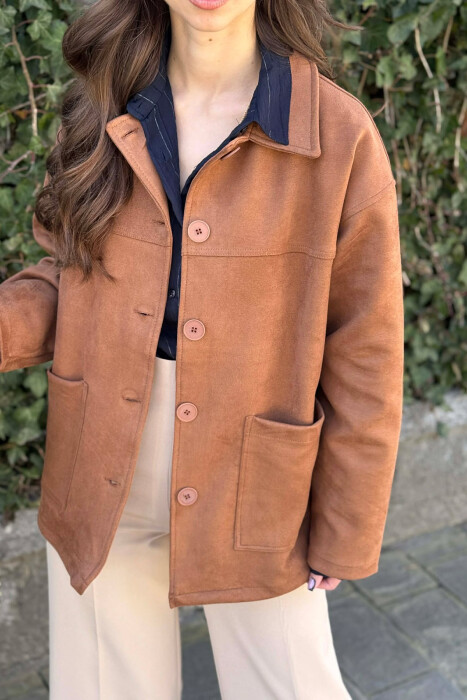 ONE COLOR SIMPLE WOMEN JACKET BROWN/KAFE - 3