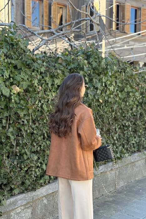 ONE COLOR SIMPLE WOMEN JACKET BROWN/KAFE - 4