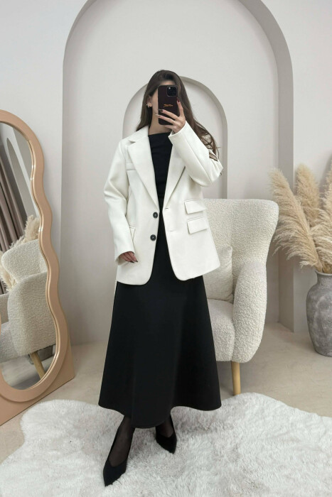 ONE COLOR SIMPLE WOMEN JACKET CREAM/KREM - 1