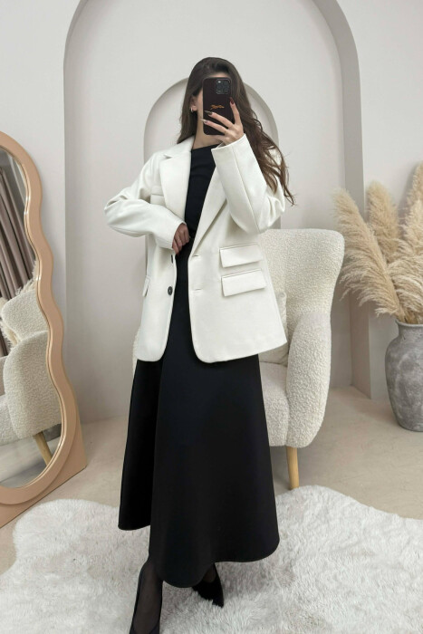 ONE COLOR SIMPLE WOMEN JACKET CREAM/KREM - 4