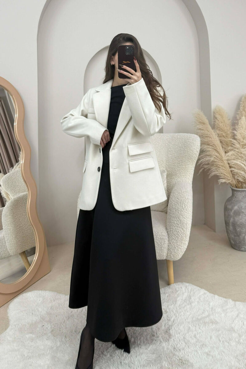 ONE COLOR SIMPLE WOMEN JACKET CREAM/KREM - 4