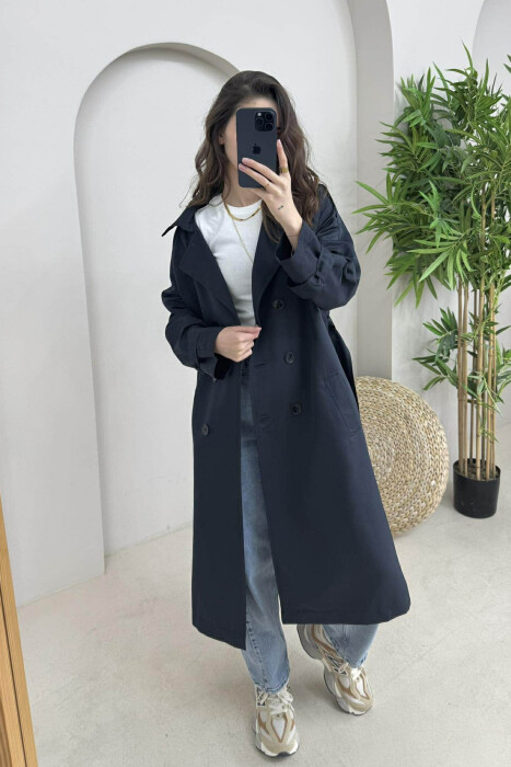 ONE COLOR SIMPLE WOMEN JACKET DARK BLUE/BEE - 1