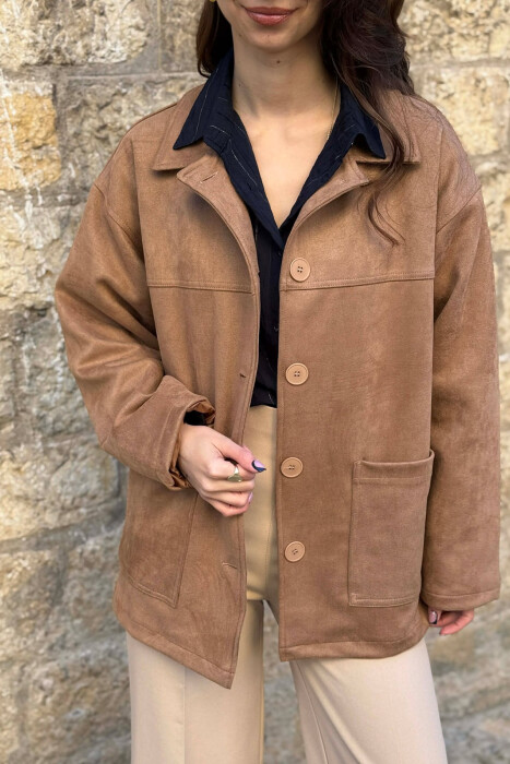ONE COLOR SIMPLE WOMEN JACKET LIGHT BROWN/KAZB - 2