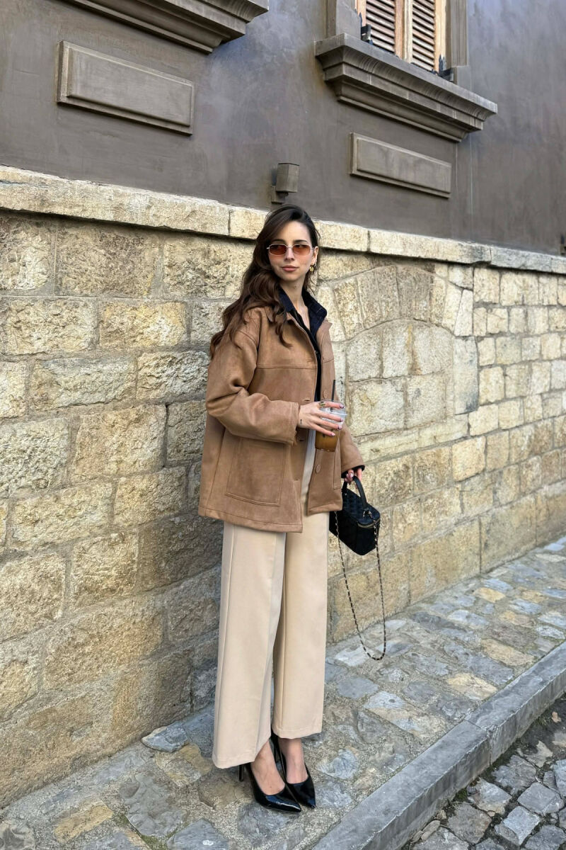 ONE COLOR SIMPLE WOMEN JACKET LIGHT BROWN/KAZB - 5