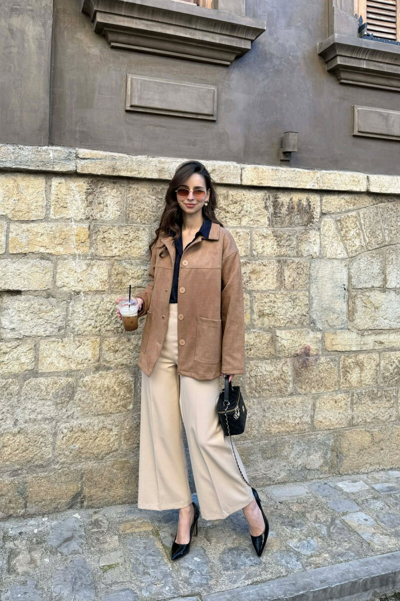 ONE COLOR SIMPLE WOMEN JACKET LIGHT BROWN/KAZB - 4