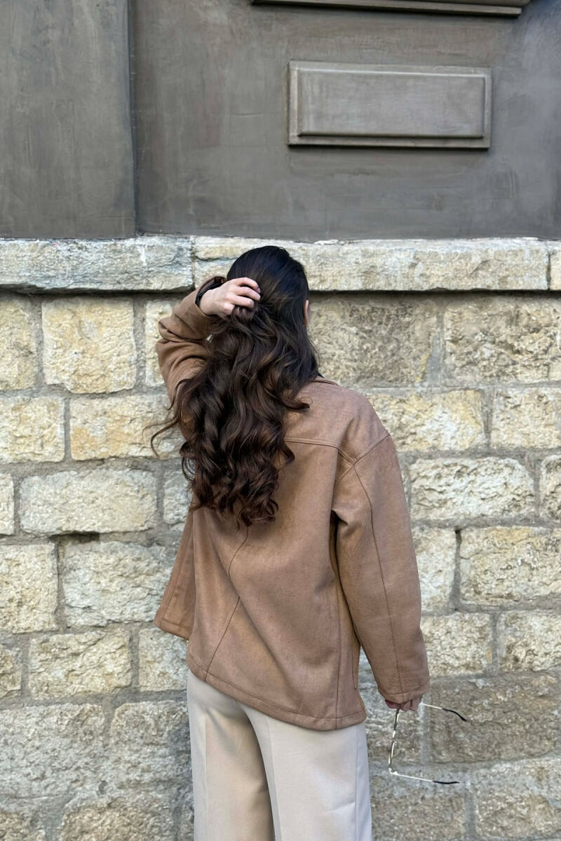 ONE COLOR SIMPLE WOMEN JACKET LIGHT BROWN/KAZB - 10